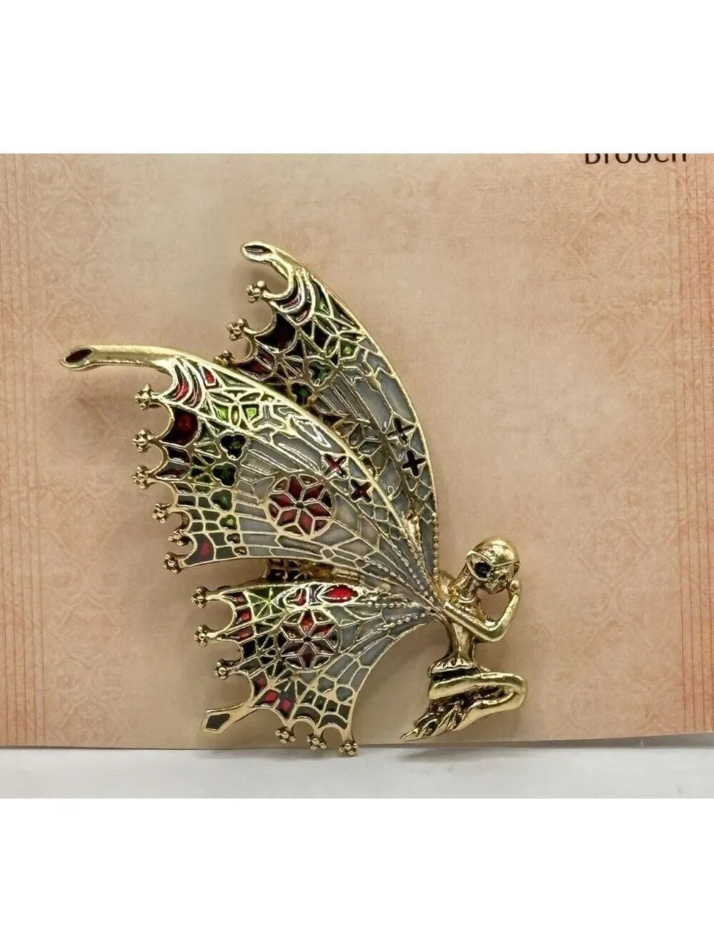 Butterfly Fairy Gold Colored Sparkling Brooch Crying - BEAUTIFUL! NWT!